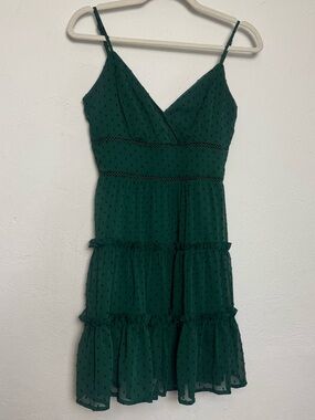 Altar’d State Swiss Dot Green Romantic Triangle Top Mini Dress